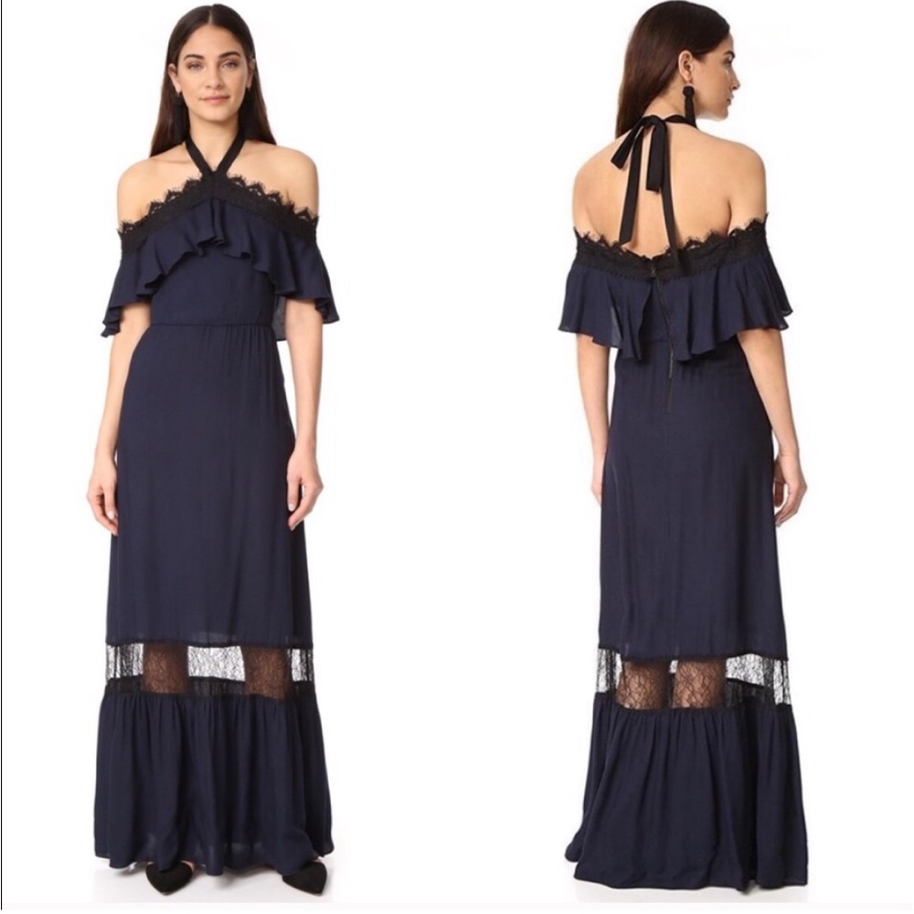 Alice + Olivia Misty Navy and Black Lace Maxi Dress